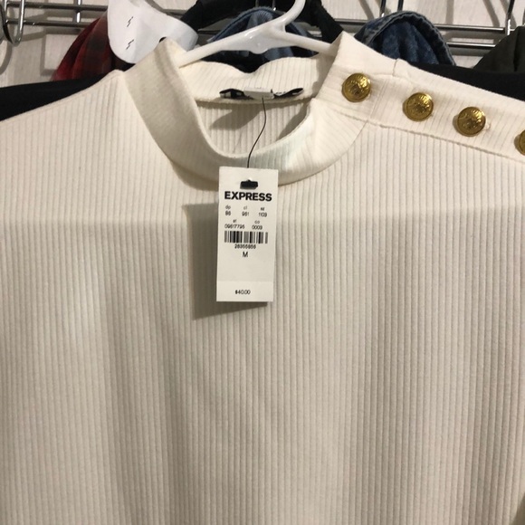 Express Tops - Mock neck cream top with gold buttons